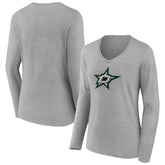 Dallas Stars Women's Primary Logo Team Long Sleeve V-Neck T-Shirt - Heather Gray | US 5221184