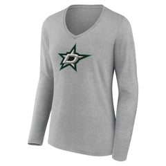 Dallas Stars Women's Primary Logo Team Long Sleeve V-Neck T-Shirt - Heather Gray | US 5221184