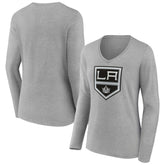 Los Angeles Kings Women's Primary Logo Team Long Sleeve V-Neck T-Shirt - Heather Gray | US 5221188