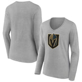 Vegas Golden Knights Women's Primary Logo Team Long Sleeve V-Neck T-Shirt - Heather Gray | US 5221204
