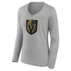 Vegas Golden Knights Women's Primary Logo Team Long Sleeve V-Neck T-Shirt - Heather Gray | US 5221204
