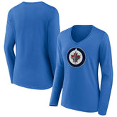 Winnipeg Jets Women's Primary Team Logo Long Sleeve V-Neck T-Shirt - Blue | US 5221220