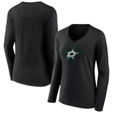 Dallas Stars Women's Primary Team Logo Long Sleeve V-Neck T-Shirt - Black | US 5221234