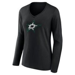 Dallas Stars Women's Primary Team Logo Long Sleeve V-Neck T-Shirt - Black | US 5221234