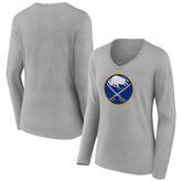 Buffalo Sabres Women's Primary Logo Team Long Sleeve V-Neck T-Shirt - Heather Gray | US 5221241