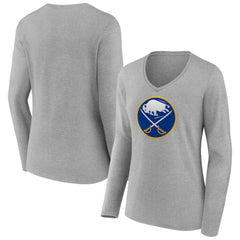Buffalo Sabres Women's Primary Logo Team Long Sleeve V-Neck T-Shirt - Heather Gray | US 5221241