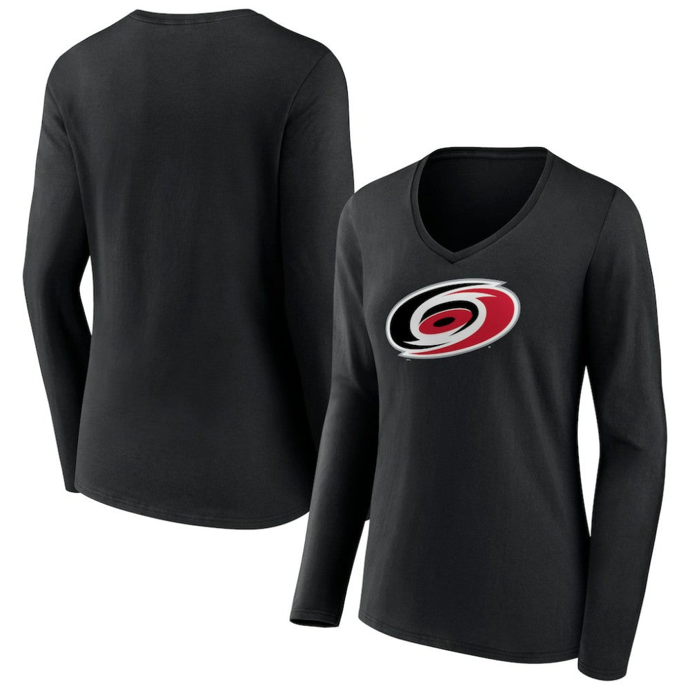 Carolina Hurricanes Women's Primary Team Logo Long Sleeve V-Neck T-Shirt - Black | US 5221242