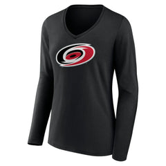 Carolina Hurricanes Women's Primary Team Logo Long Sleeve V-Neck T-Shirt - Black | US 5221242