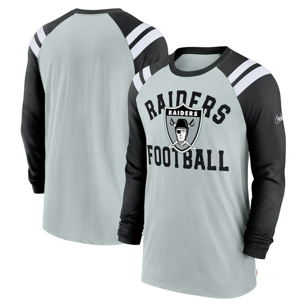 Las Vegas Raiders Classic Arc Raglan Tri-Blend Long Sleeve T-Shirt - Silver/Black T-shirts