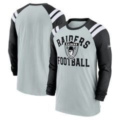 Las Vegas Raiders Classic Arc Raglan Tri-Blend Long Sleeve T-Shirt - Silver/Black T-shirts