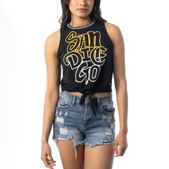 San Diego Padres The Wild Collective Women's Twisted Tie Front Tank Top - Black Tanks