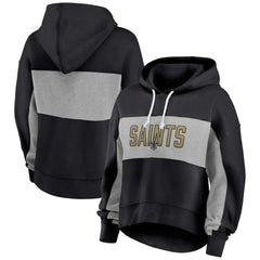 New Orleans Saints Women's Filled Stat Sheet Lighweight Modest Crop Hoodie - Black Hoodies