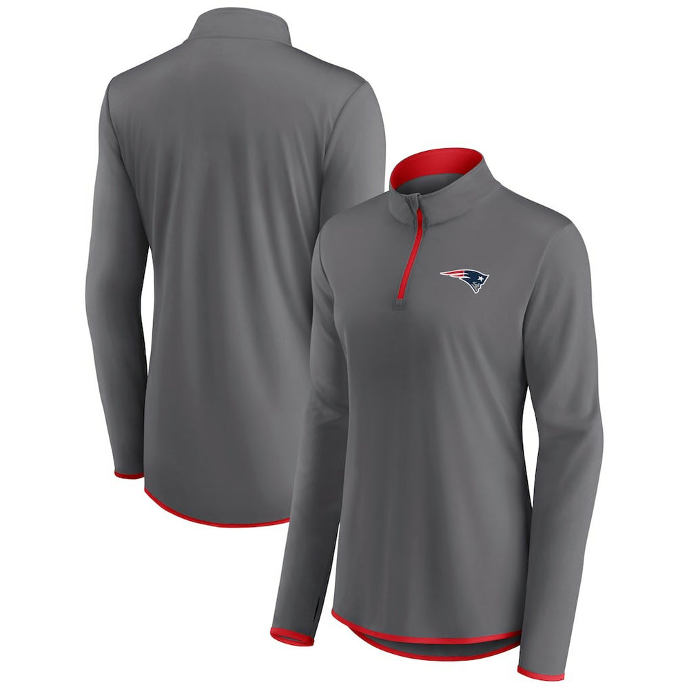 New England Patriots Women's Adult Corner Long Sleeve 1/4 Zip Top - Gray Tops