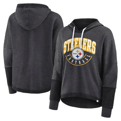 Pittsburgh Steelers Women's Lightewight Modest Crop Lounge Helmet Arch Pullover Hoodie - Charcoal Hoodies