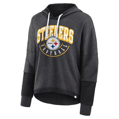 Pittsburgh Steelers Women's Lightewight Modest Crop Lounge Helmet Arch Pullover Hoodie - Charcoal Hoodies