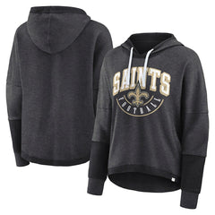 New Orleans Saints Women's Lightewight Modest Crop Lounge Helmet Arch Pullover Hoodie - Charcoal Hoodies
