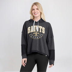 New Orleans Saints Women's Lightewight Modest Crop Lounge Helmet Arch Pullover Hoodie - Charcoal Hoodies