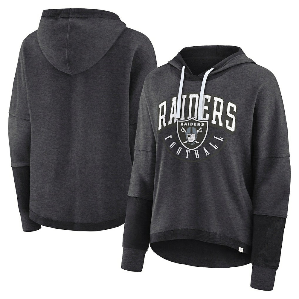 Las Vegas Raiders Women's Lightewight Modest Crop Lounge Helmet Arch Pullover Hoodie - Charcoal Hoodies