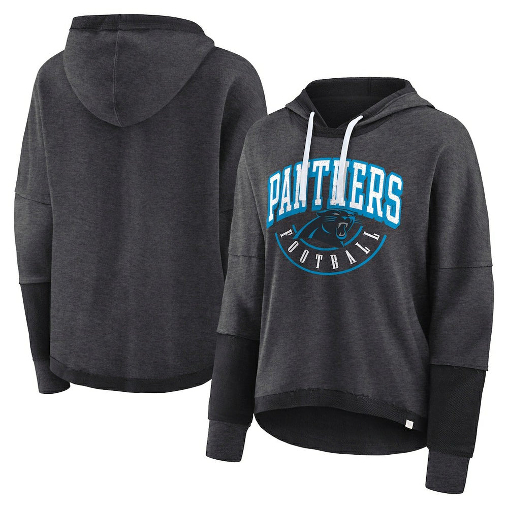 Carolina Panthers Women's Lightewight Modest Crop Lounge Helmet Arch Pullover Hoodie - Charcoal Hoodies