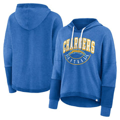 Los Angeles Chargers Women's Lightewight Modest Crop Lounge Helmet Arch Pullover Hoodie - Powder Blue Hoodies