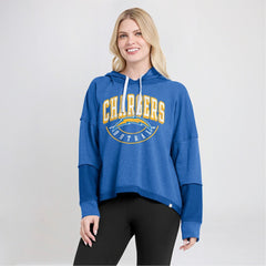 Los Angeles Chargers Women's Lightewight Modest Crop Lounge Helmet Arch Pullover Hoodie - Powder Blue Hoodies