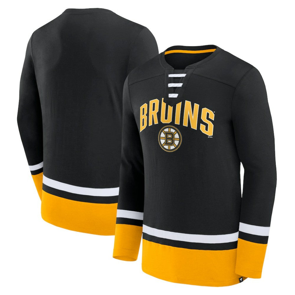 Boston Bruins Fanatics Back Pass Lace-Up Long Sleeve T-Shirt - Black | US 5237173