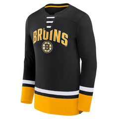Boston Bruins Fanatics Back Pass Lace-Up Long Sleeve T-Shirt - Black | US 5237173