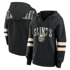New Orleans Saints Women's Bold Move Dolman V-Neck Hip HIp Hoodie - Black Hoodies