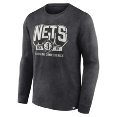 Brooklyn Nets Front Court Press Snow Wash Long Sleeve T-Shirt Heather Charcoal - Fanatics
