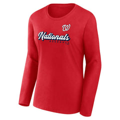 Washington Nationals Fanatics Women's Run The Bases Long Sleeve T-Shirt & Cuffed Knit Hat with Pom Combo Set - Red Hats