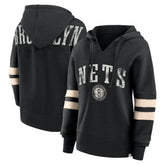 Brooklyn Nets Women's Bold Move Dolman V-Neck High Hip Hoodie Black - Fanatics