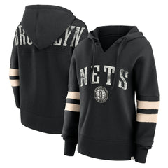 Brooklyn Nets Women's Bold Move Dolman V-Neck High Hip Hoodie Black - Fanatics