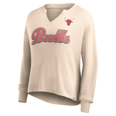 Chicago Bulls Women's Go For It Long Sleeve Notch Neck T-Shirt Tan - Fanatics