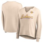 Los Angeles Lakers Women's Go For It Long Sleeve Notch Neck T-Shirt Tan - Fanatics