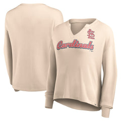 St. Louis Cardinals Fanatics Women's Go For It Waffle Knit Long Sleeve Notch Neck T-Shirt - Cream T-shirts