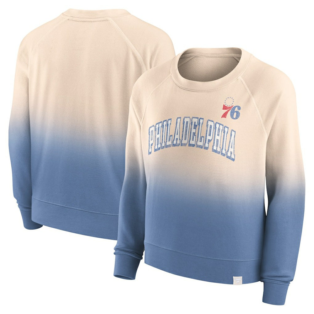 Philadelphia 76ers Women's Lounge Arch Raglan Pullover Sweatshirt Tan/Royal - Fanatics