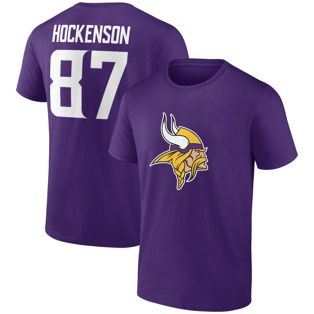 T.J. Hockenson Minnesota Vikings Icon Player Name & Number T-Shirt - Purple T-shirts