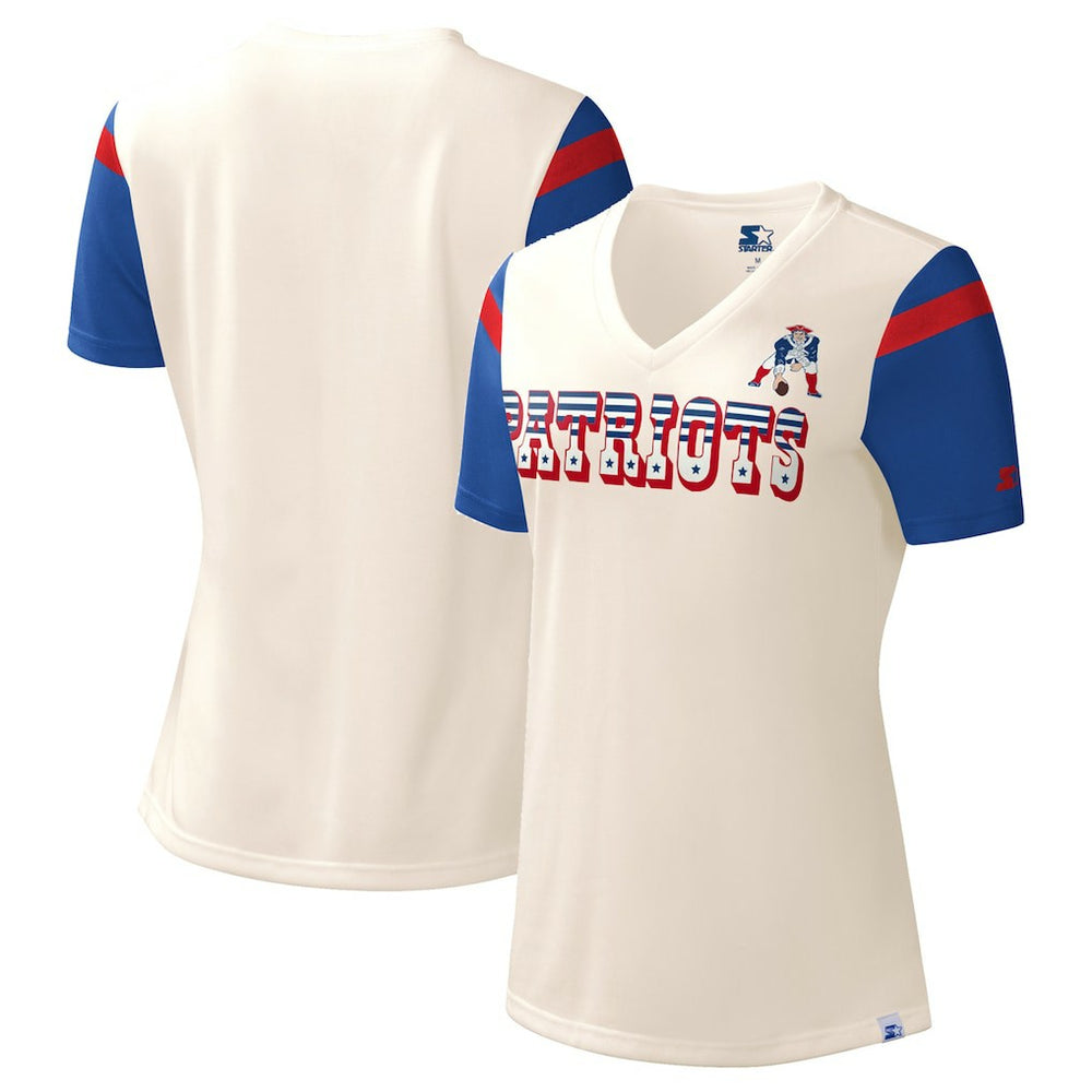 New England Patriots Starter Women's Kick Start V-Neck T-Shirt - Cream T-shirts