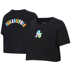 Philadelphia 76ers Pro Standard Women's Washed Neon Cropped Boxy T-Shirt Black