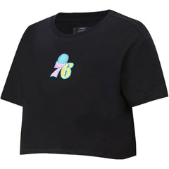 Philadelphia 76ers Pro Standard Women's Washed Neon Cropped Boxy T-Shirt Black