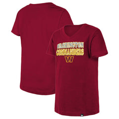 Washington Commanders New Era Girls Youth Reverse Sequin V-Neck T-Shirt - Burgundy T-shirts