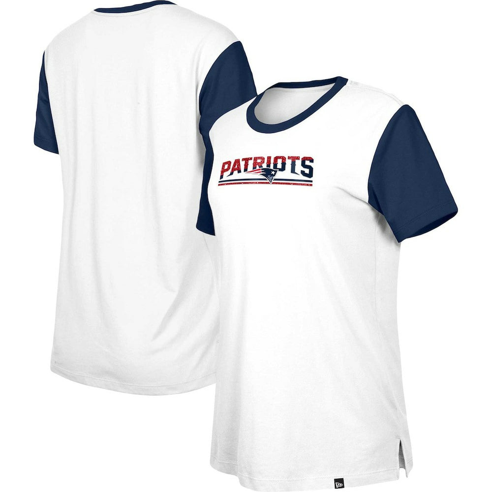 New England Patriots New Era Women's Third Down Colorblock T-Shirt - White/Navy T-shirts