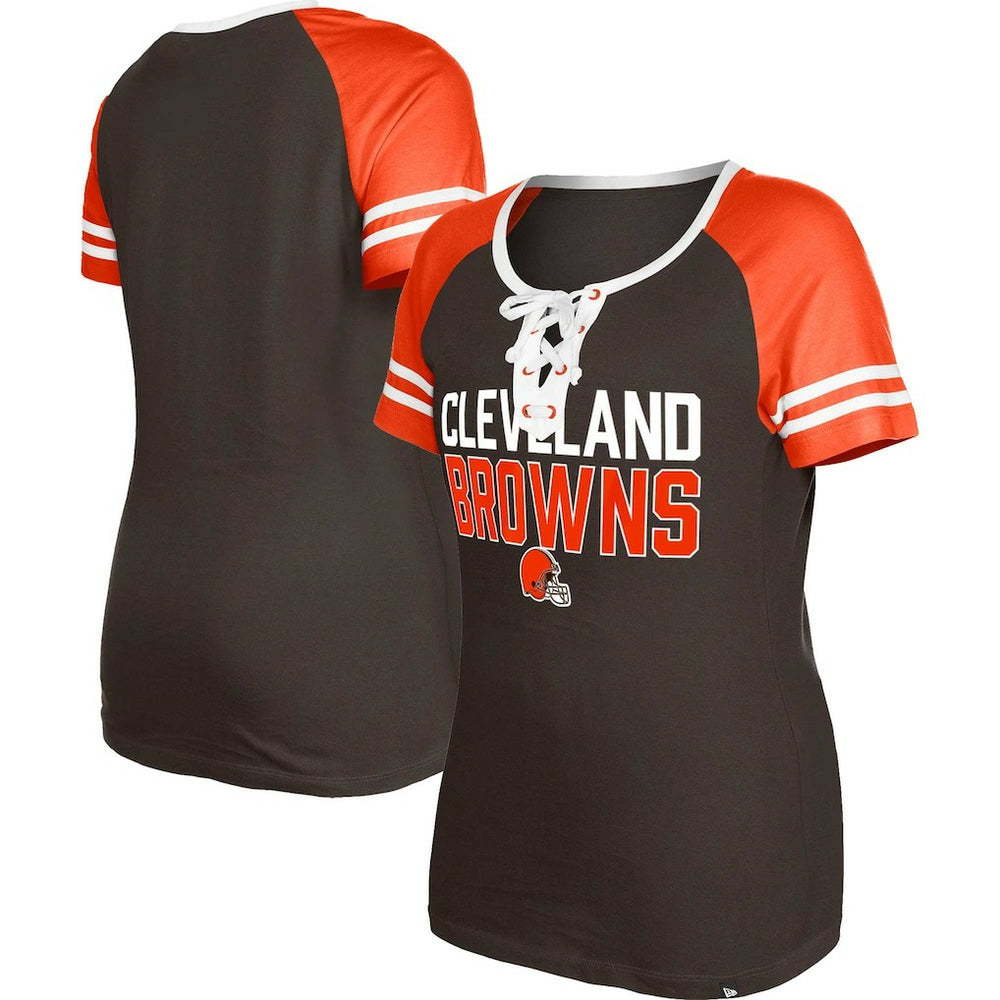 Cleveland Browns New Era Women's Raglan Lace-Up T-Shirt - Brown T-shirts