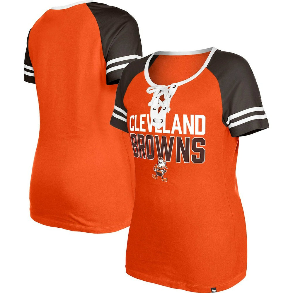 Cleveland Browns New Era Women's Throwback Raglan Lace-Up T-Shirt - Orange T-shirts