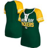 Green Bay Packers New Era Women's Raglan Lace-Up T-Shirt - Green T-shirts