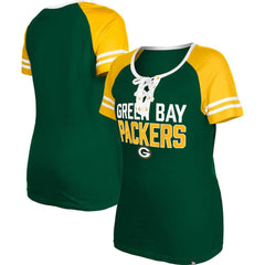 Green Bay Packers New Era Women's Raglan Lace-Up T-Shirt - Green T-shirts