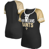 New Orleans Saints New Era Women's Raglan Lace-Up T-Shirt - Black T-shirts