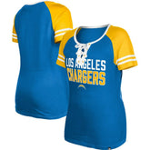 Los Angeles Chargers New Era Women's Raglan Lace-Up T-Shirt - Powder Blue T-shirts