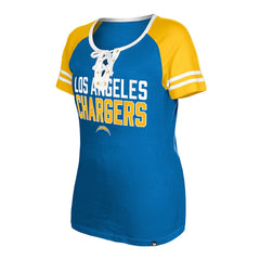 Los Angeles Chargers New Era Women's Raglan Lace-Up T-Shirt - Powder Blue T-shirts