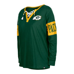 Green Bay Packers New Era Women's Lace-Up Notch Neck Long Sleeve T-Shirt - Green T-shirts